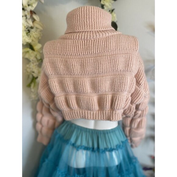 Bubble Gum Pink Turtleneck Cropped Chunky Puffy Sweater Small Medium Trendy EUC - Picture 14 of 16